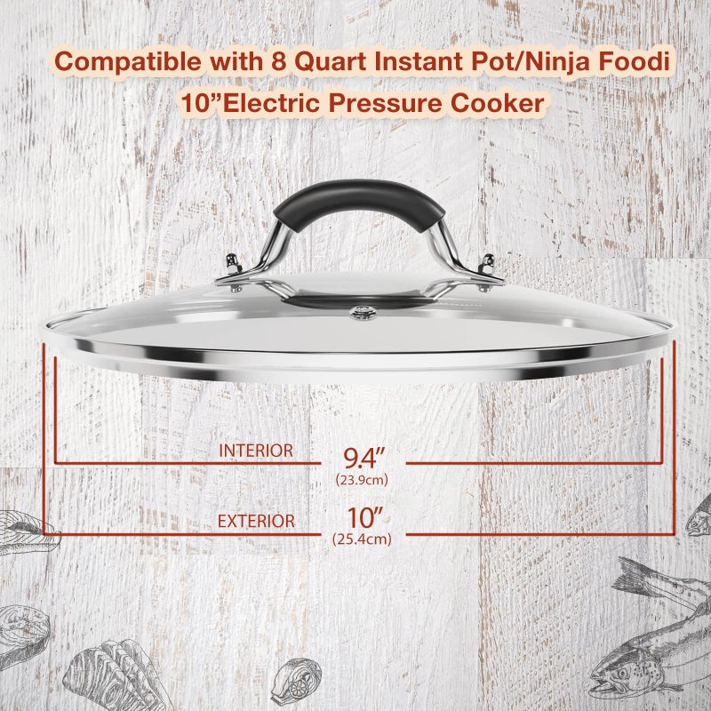 WishDirect 10 Inch Tempered Glass Lid Compatible with 8 Quart Instant Pot and Ninja Foodi, Universal Electric Pressure Cooker Lid with Upgraded Heat-resistant Silicone Handle - Image 2